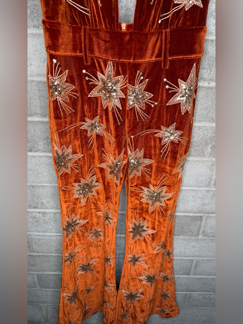 Lenni Velvet Star Embellished Jumpsuit Festival Concert Statement Outfit M - Picture 7 of 12